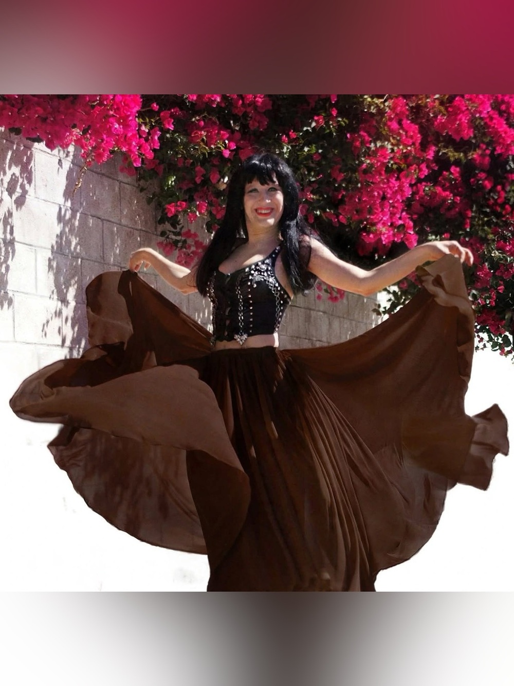 Brown chiffon double circle skirt Ameynra design 720" New. All sizes in stock